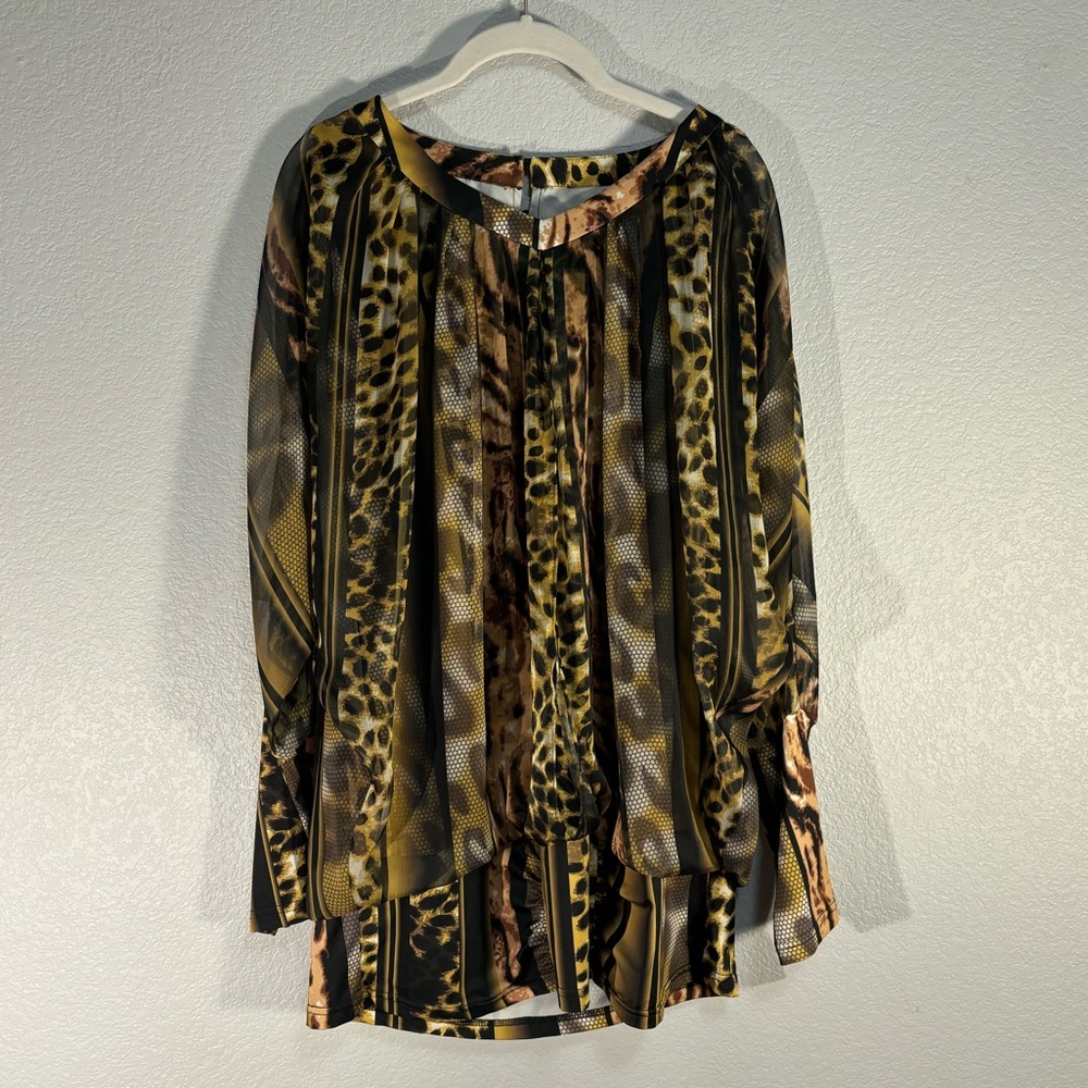 Unique Leopard Print Layered Top With Sheer Long … - image 1